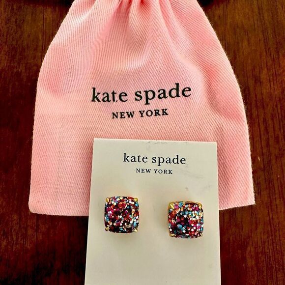 Kate Spade square, multi glitter, post back earrings. - Picture 1 of 3